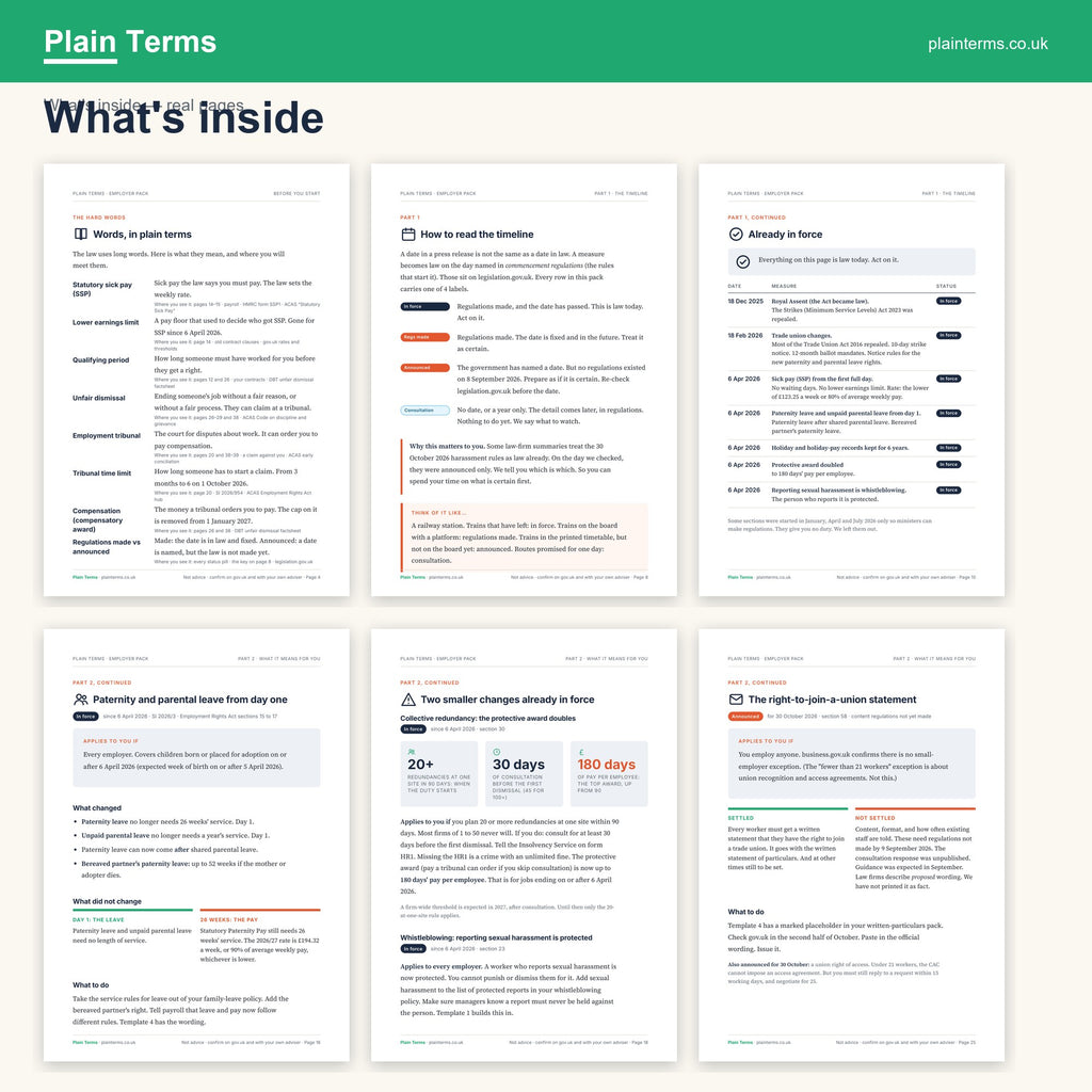 What's inside the employer pack: six real pages from the guide