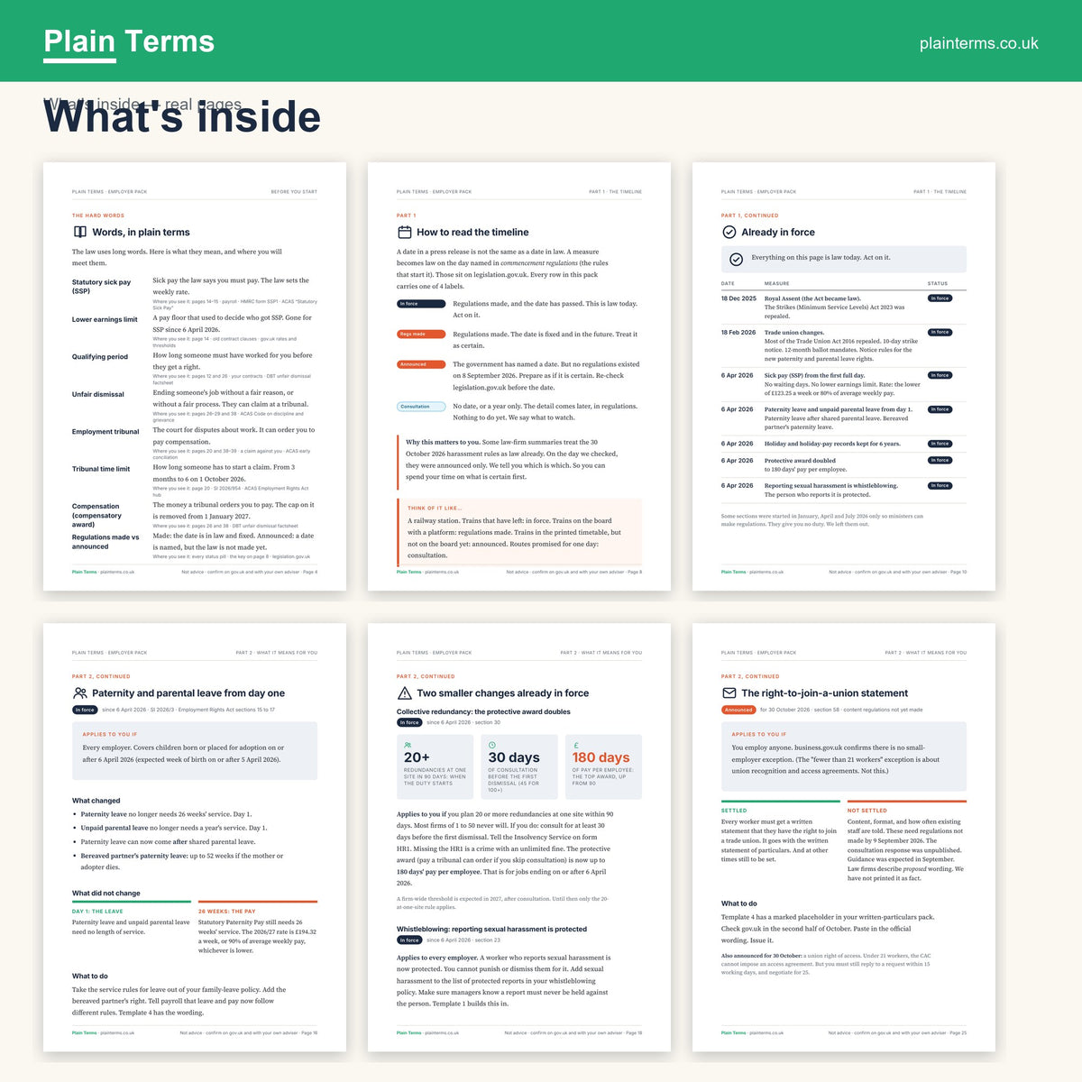 What's inside the employer pack: six real pages from the guide