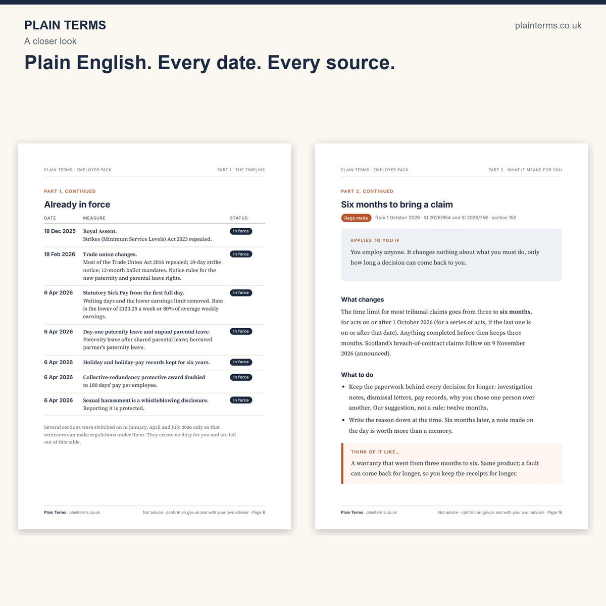 A closer look at two pages from the Employment Rights Act employer pack