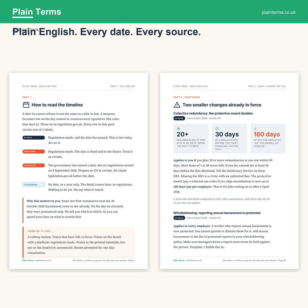 A closer look at two pages from the Employment Rights Act employer pack
