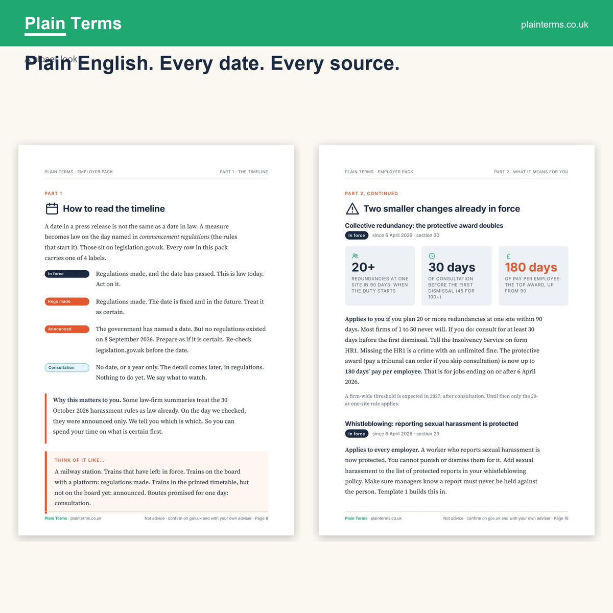 A closer look at two pages from the Employment Rights Act employer pack