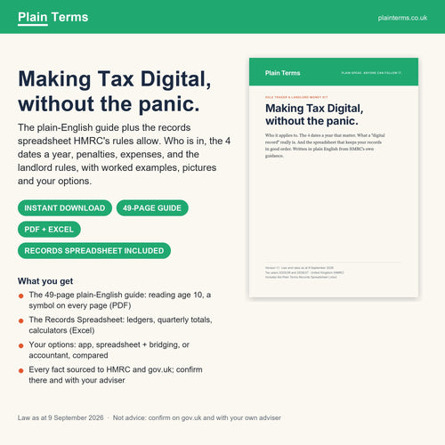 Making Tax Digital Money Kit: plain-English guide and records spreadsheet from Plain Terms