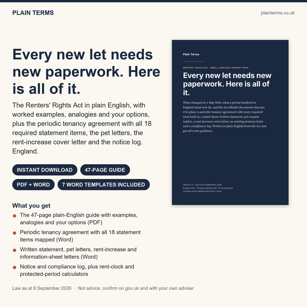 Renters' Rights Act Small Landlord Tenancy Pack: plain-English guide and seven Word templates from Plain Terms