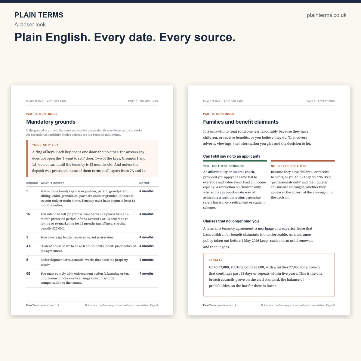 A closer look at two pages from the Renters' Rights Act landlord pack